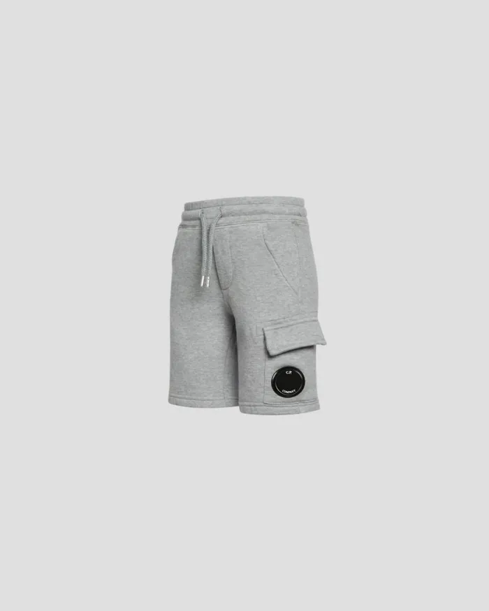 Kids CP Company Clothing 0206 U16 Basic Fleece Cargo Shorts Grey Melange