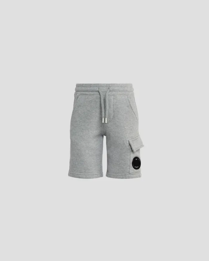 Kids CP Company Clothing 0206 U16 Basic Fleece Cargo Shorts Grey Melange