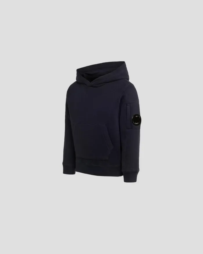 Kids CP Company Clothing 0206 U16 Basic Fleece Lens Hoodie Total Eclipse 8211 Blue