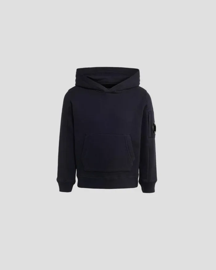 Kids CP Company Clothing 0206 U16 Basic Fleece Lens Hoodie Total Eclipse 8211 Blue