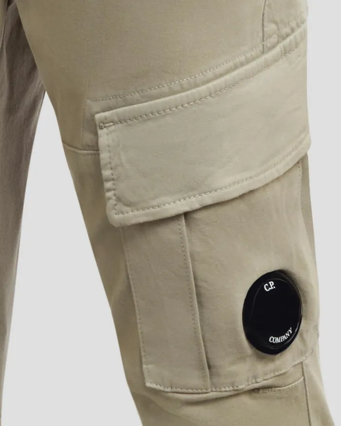 Kids CP Company Clothing 0206 U16 Stretch Sateen Peach Cargo Pants Silver Sage 8211 Brown