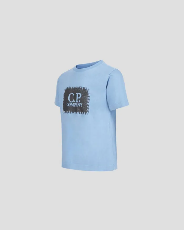 Kids CP Company Clothing 0810 U16 301 Jersey Label Style Logo Tshirt Riviera 8211 Blue