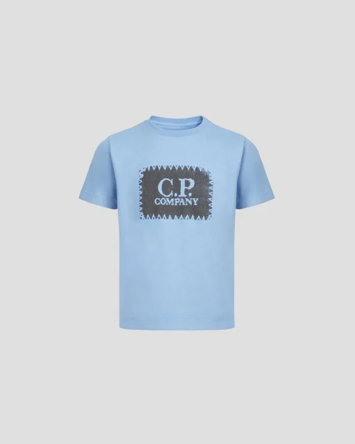 Kids CP Company Clothing 0810 U16 301 Jersey Label Style Logo Tshirt Riviera 8211 Blue