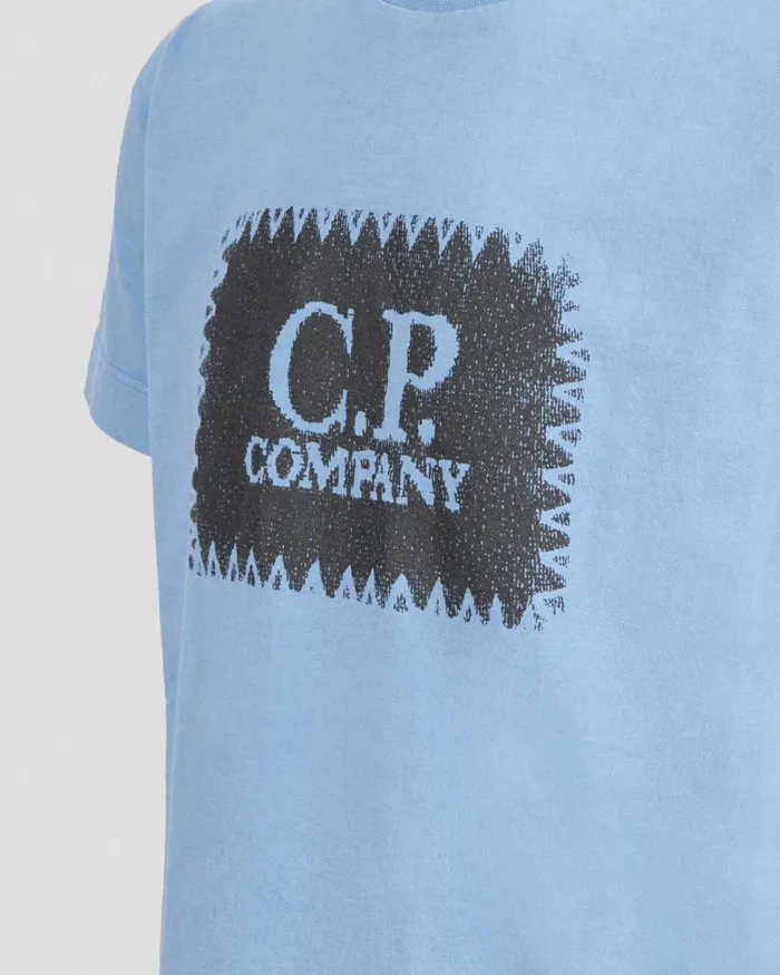 Kids CP Company Clothing 0810 U16 301 Jersey Label Style Logo Tshirt Riviera 8211 Blue