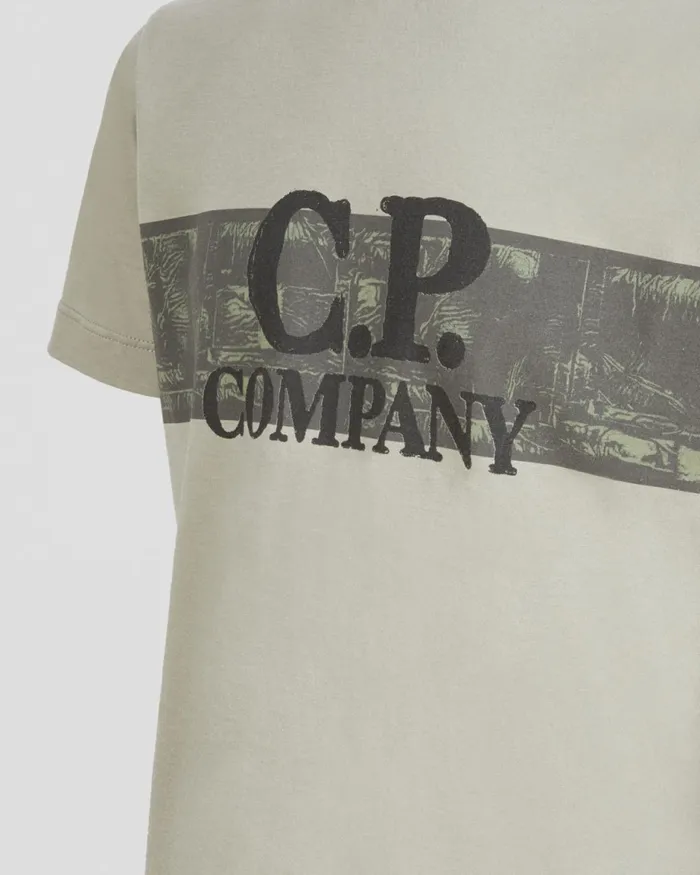 Kids CP Company Clothing 0810 U16 301 Printed Tracery Striped Tshirt Silver Sage 8211 Brown
