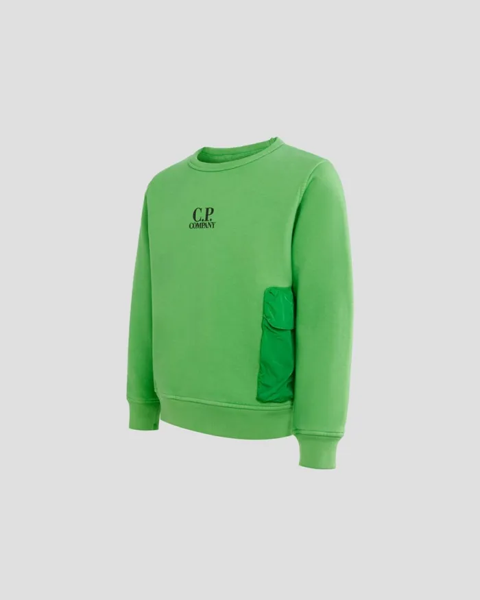 Kids CP Company Clothing 0810 U16 Basic Fleece Mixed Utility Sweatshirt Classic Green