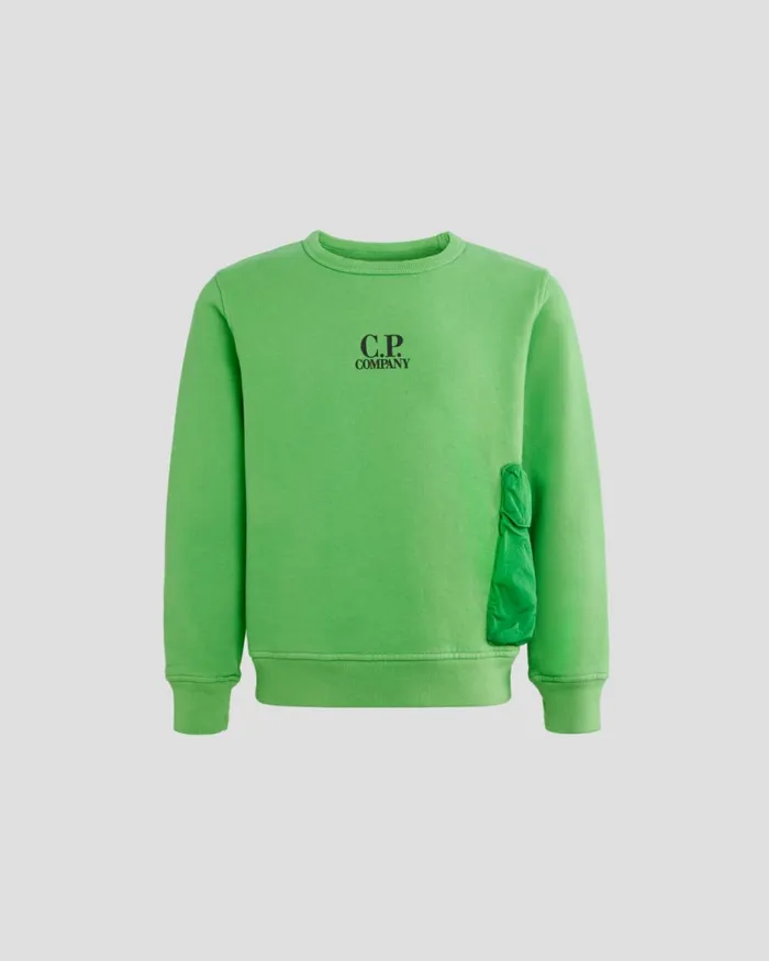 Kids CP Company Clothing 0810 U16 Basic Fleece Mixed Utility Sweatshirt Classic Green