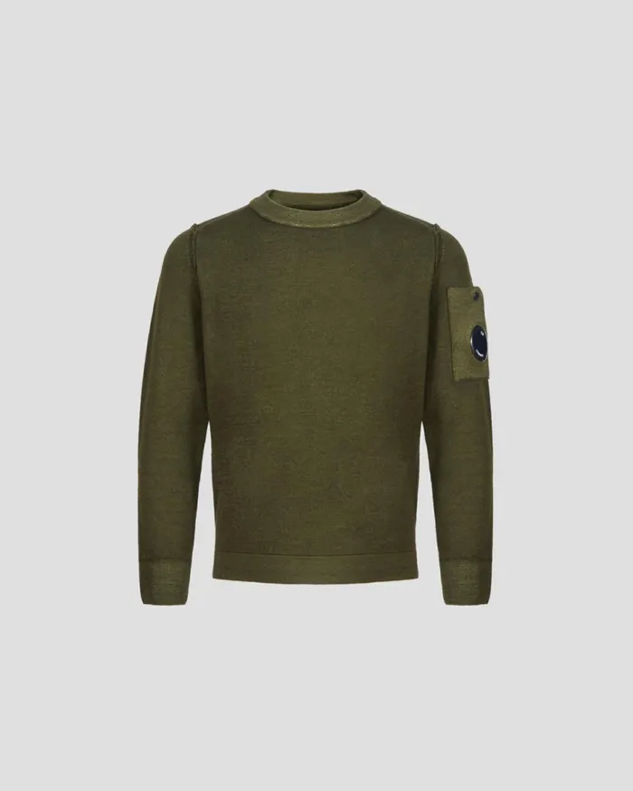 Kids CP Company Clothing 0810 U16 Merino Wool Lens Knit Ivy Green
