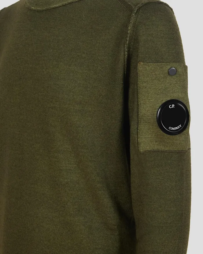 Kids CP Company Clothing 0810 U16 Merino Wool Lens Knit Ivy Green