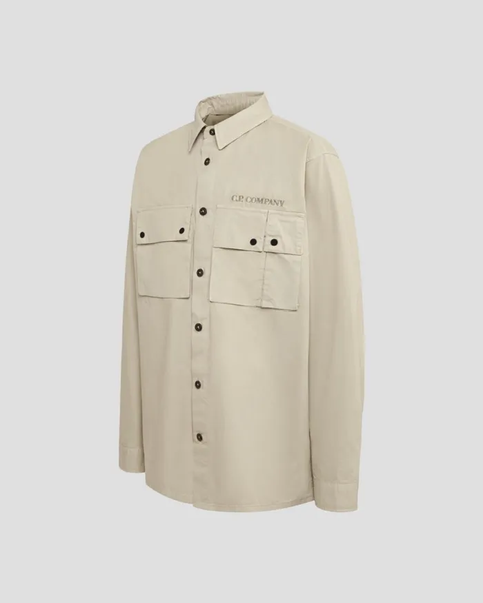 Kids CP Company Clothing 1214 U16 Gabardine Pocket Shirt Silver Sage 8211 Brown
