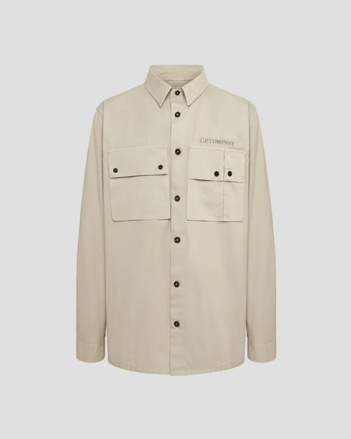 Kids CP Company Clothing 1214 U16 Gabardine Pocket Shirt Silver Sage 8211 Brown