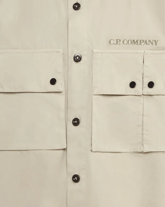 Kids CP Company Clothing 1214 U16 Gabardine Pocket Shirt Silver Sage 8211 Brown