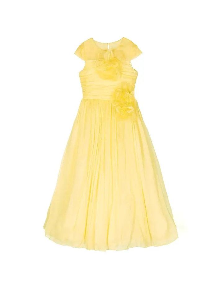 Kids FlowerEmbellished Crepe Gown Yellow Marchesa Gowns