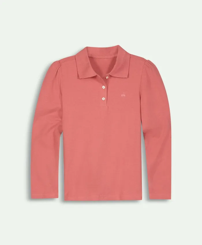 Kids Girls Cotton Long Sleeve Pique Polo Shirt Dark Pink Brooks Brothers Tops