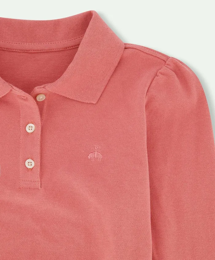 Kids Girls Cotton Long Sleeve Pique Polo Shirt Dark Pink Brooks Brothers Tops