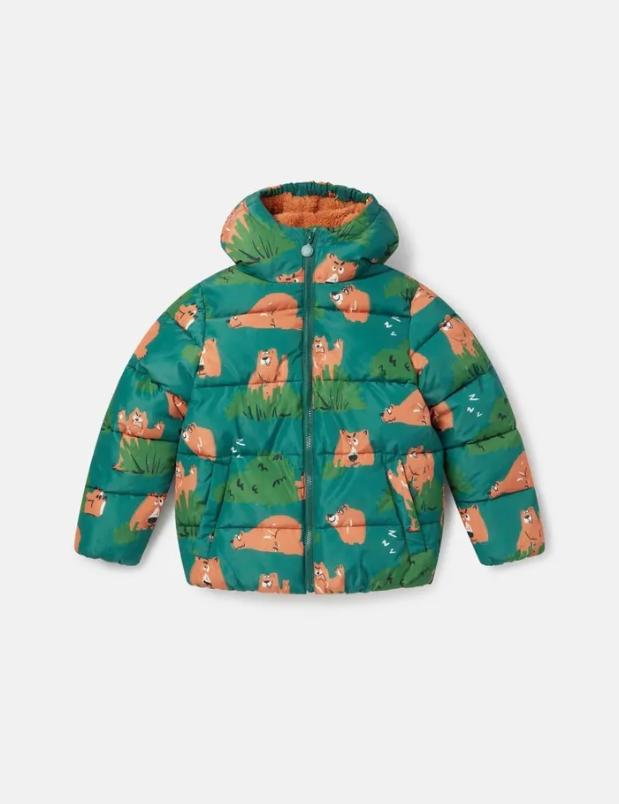 Kids Stella McCartney Outerwear Grizzly Bear Puffer Coat Green