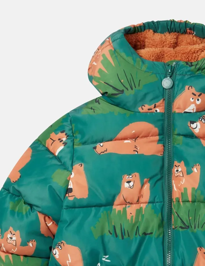 Kids Stella McCartney Outerwear Grizzly Bear Puffer Coat Green Kids Stella McCartney Outerwear Grizzly Bear Puffer Coat Green