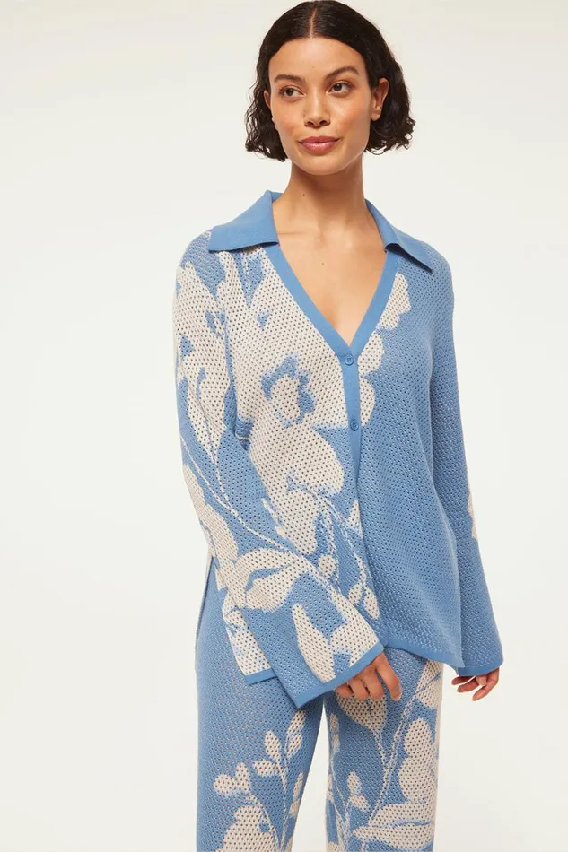 Knits Women MISA Los Angeles LORCA TOP Blue Hibiscus Flora
