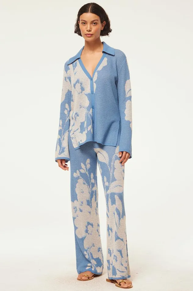 Knits Women MISA Los Angeles LORCA TOP Blue Hibiscus Flora