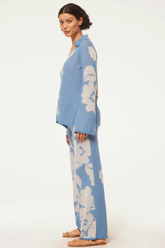 Knits Women MISA Los Angeles LORCA TOP Blue Hibiscus Flora