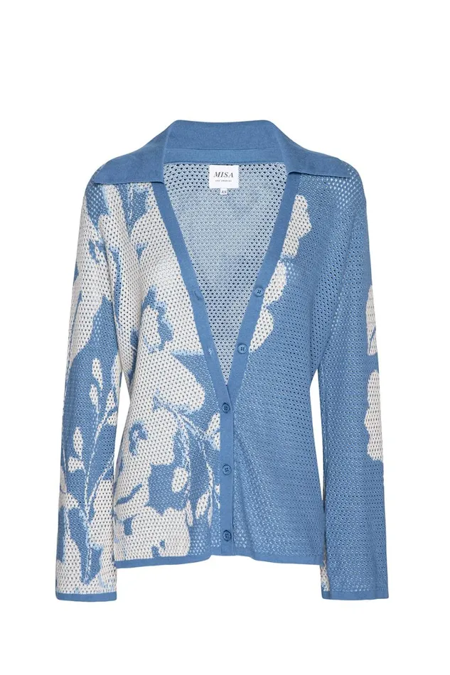 Knits Women MISA Los Angeles LORCA TOP Blue Hibiscus Flora