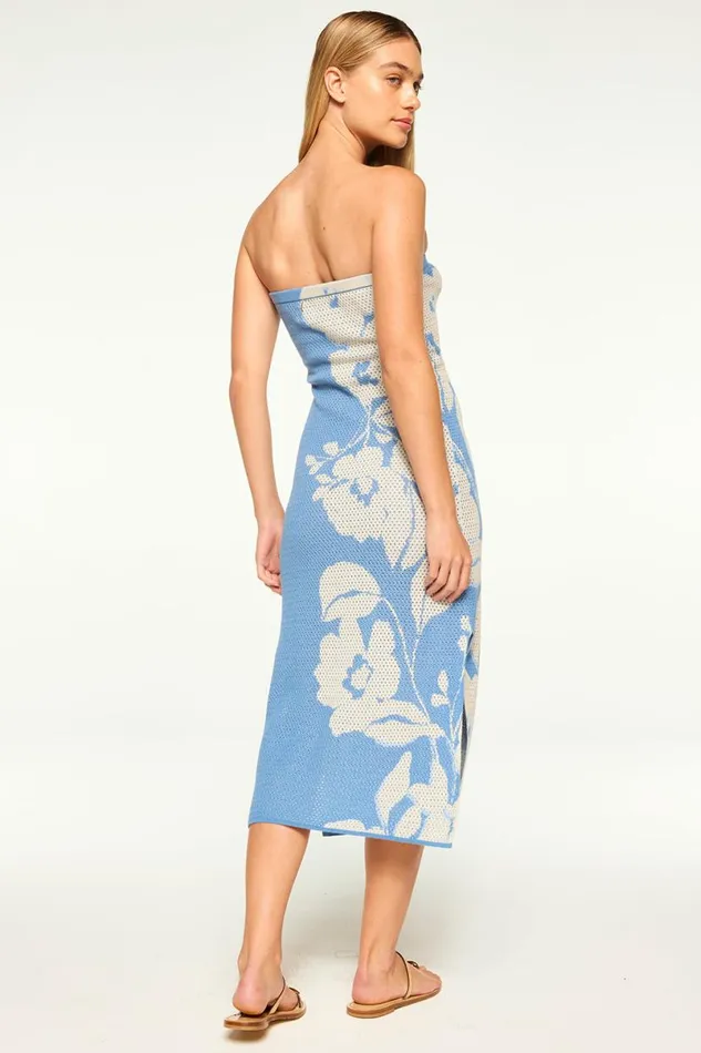 Knits Women MISA Los Angeles MATTI DRESS Blue Hibiscus Flora