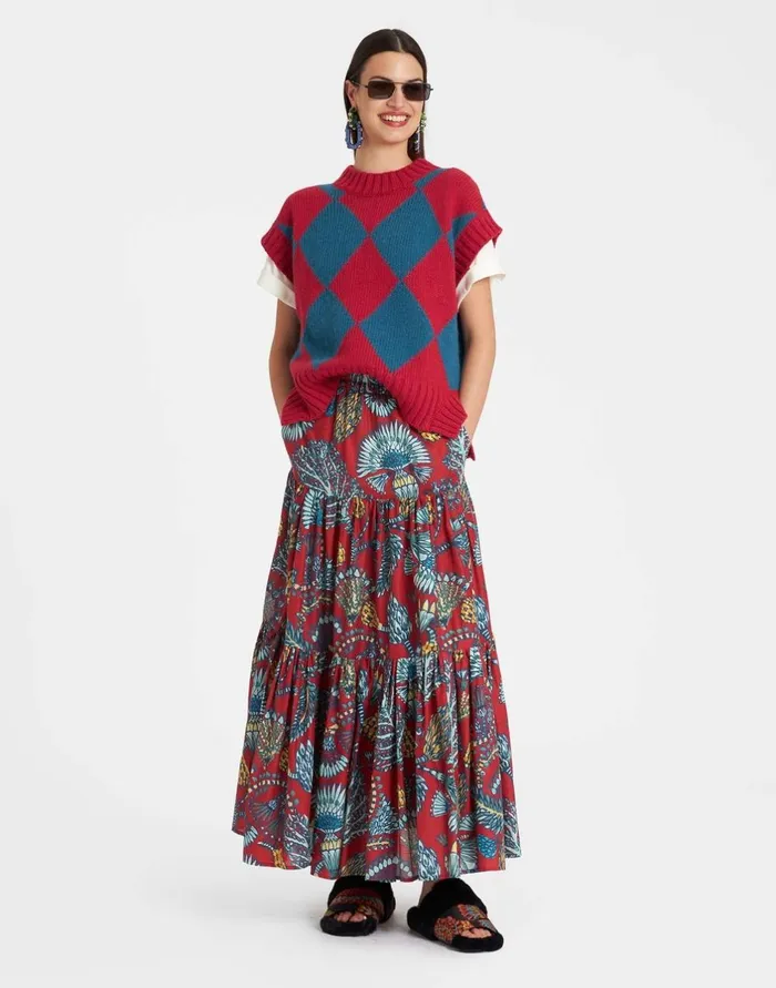 La Double J Argyle Gilet Red and Blue In Wool Ready To Wear Knitwear La Double J Argyle Gilet Red and Blue In Wool Ready To Wear Knitwear