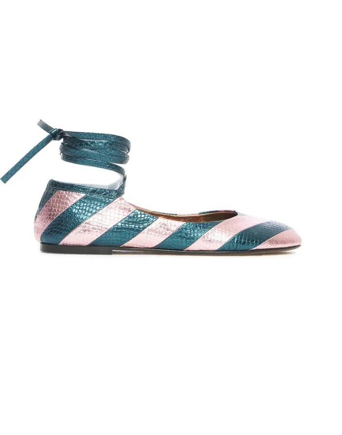 La Double J Ballerina Flats Acquamarine In Faux Python Ready To Wear Shoes
