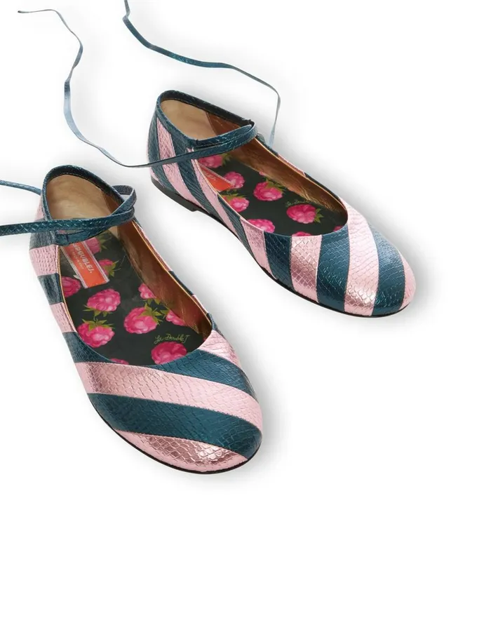 La Double J Ballerina Flats Acquamarine In Faux Python Ready To Wear Shoes La Double J Ballerina Flats Acquamarine In Faux Python Ready To Wear Shoes