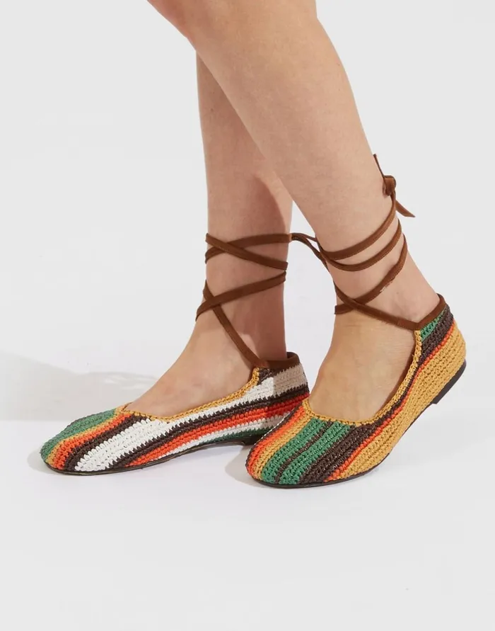 La Double J Ballerina Flats Multicolor Cioccolato In Raffia Ready To Wear Shoes