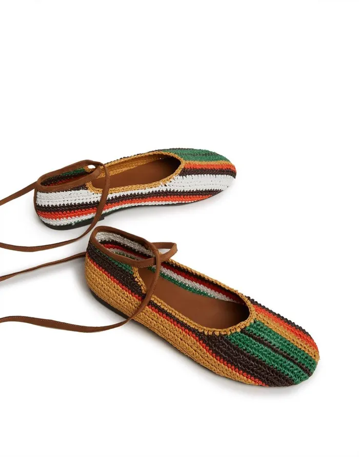 La Double J Ballerina Flats Multicolor Cioccolato In Raffia Ready To Wear Shoes La Double J Ballerina Flats Multicolor Cioccolato In Raffia Ready To Wear Shoes