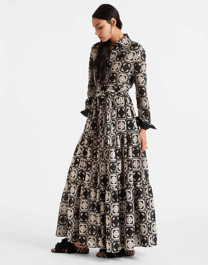 La Double J Bellini Dress Mini Tiles Black In Macram Ready To Wear Dresses