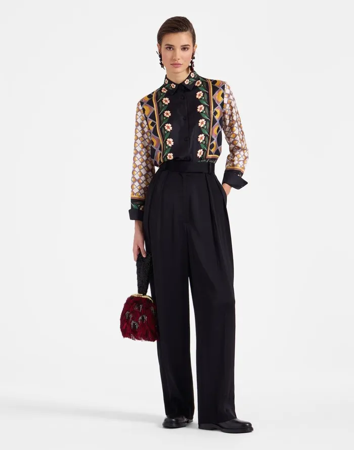La Double J Brooklyn Pants Solid Black In Sable Satin Ready To Wear Shorts and Pants