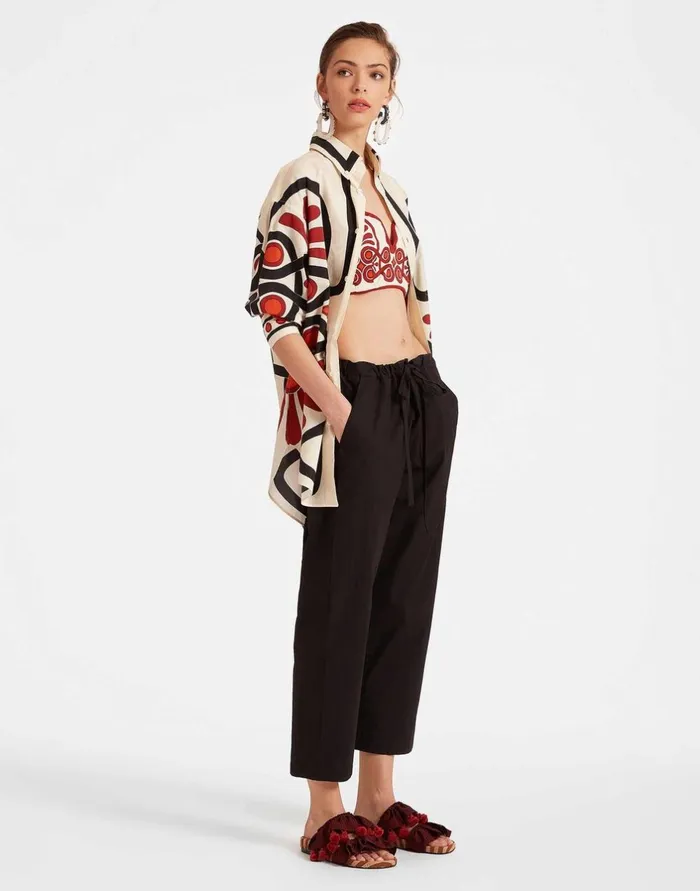 La Double J Drawstring Pants Solid Black In Crisp Poplin Ready To Wear Shorts and Pants La Double J Drawstring Pants Solid Black In Crisp Poplin Ready To Wear Shorts and Pants