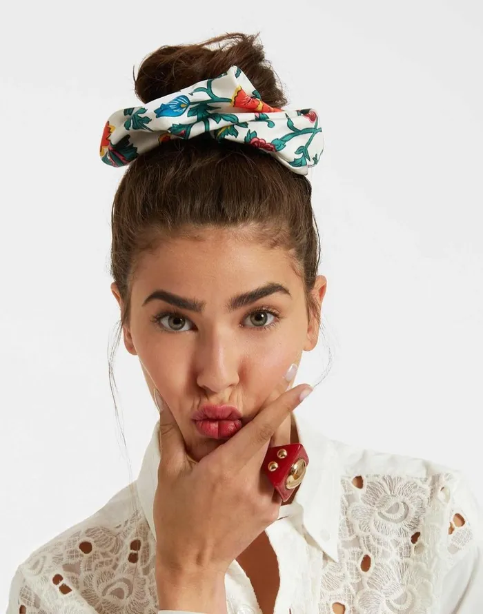 La Double J Giga Scrunchie Dragonflower Mini Multicolor In Silk Twill Ready To Wear Hair Accessories La Double J Giga Scrunchie Dragonflower Mini Multicolor In Silk Twill Ready To Wear Hair Accessories