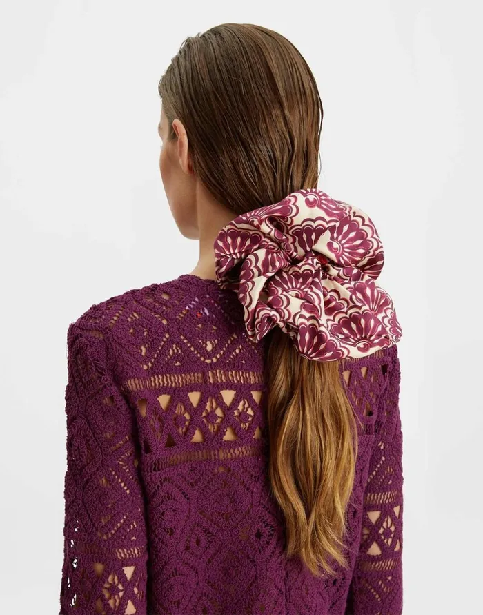 La Double J Giga Scrunchie Fans Purple In Silk Twill Ready To Wear Hair Accessories La Double J Giga Scrunchie Fans Purple In Silk Twill Ready To Wear Hair Accessories