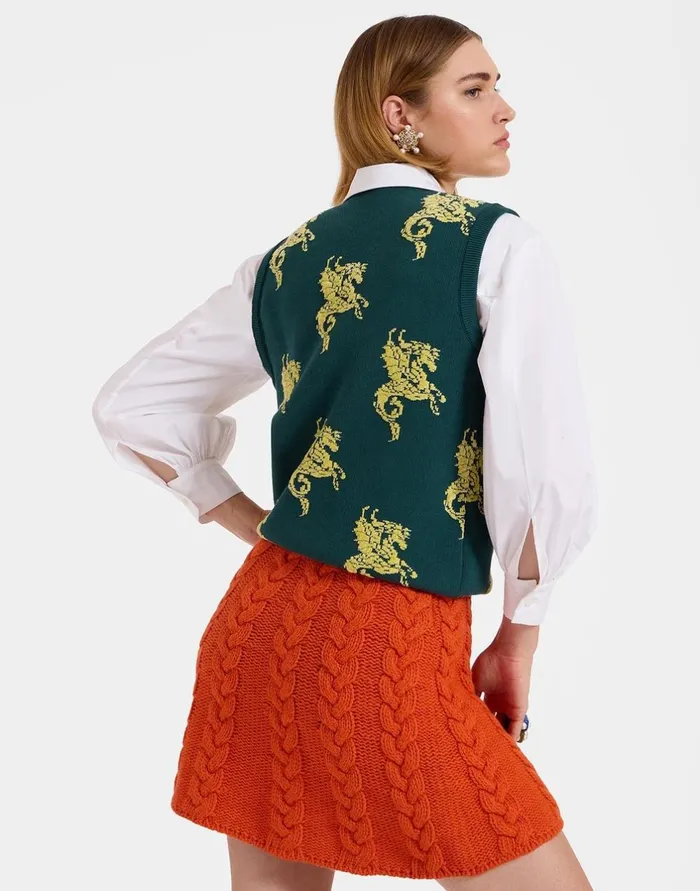 La Double J Gryphos Gilet Black and Lime In Fleece Jacquard Ready To Wear Knitwear La Double J Gryphos Gilet Black and Lime In Fleece Jacquard Ready To Wear Knitwear