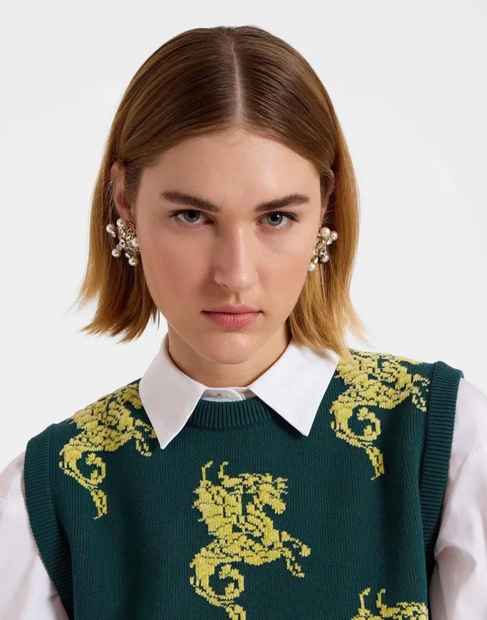 La Double J Gryphos Gilet Black and Lime In Fleece Jacquard Ready To Wear Knitwear La Double J Gryphos Gilet Black and Lime In Fleece Jacquard Ready To Wear Knitwear