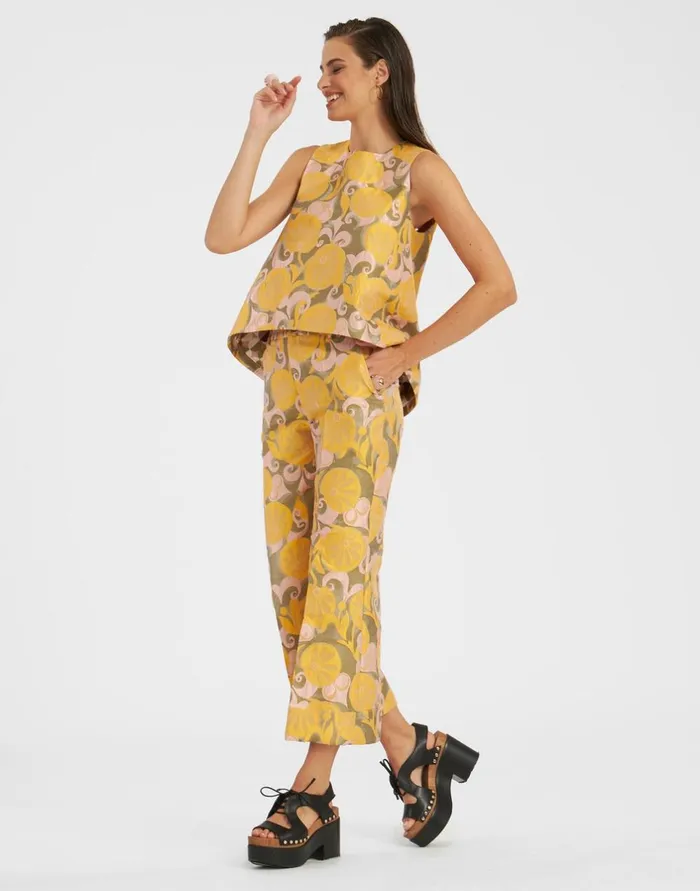 La Double J Hendrix Pants Moonflower Yellow In Jacquard Ready To Wear Shorts and Pants