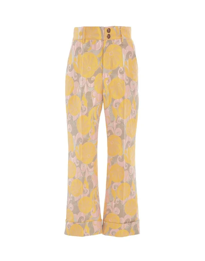 La Double J Hendrix Pants Moonflower Yellow In Jacquard Ready To Wear Shorts and Pants La Double J Hendrix Pants Moonflower Yellow In Jacquard Ready To Wear Shorts and Pants