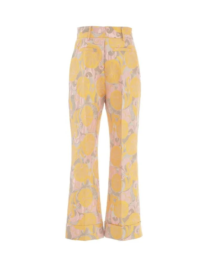 La Double J Hendrix Pants Moonflower Yellow In Jacquard Ready To Wear Shorts and Pants La Double J Hendrix Pants Moonflower Yellow In Jacquard Ready To Wear Shorts and Pants