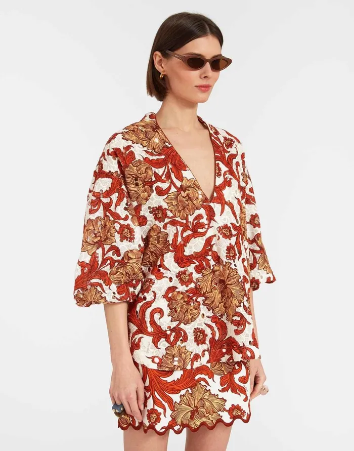 La Double J Jackie Shirt Reef White In Printed Lace Ready To Wear Shirts and Tops