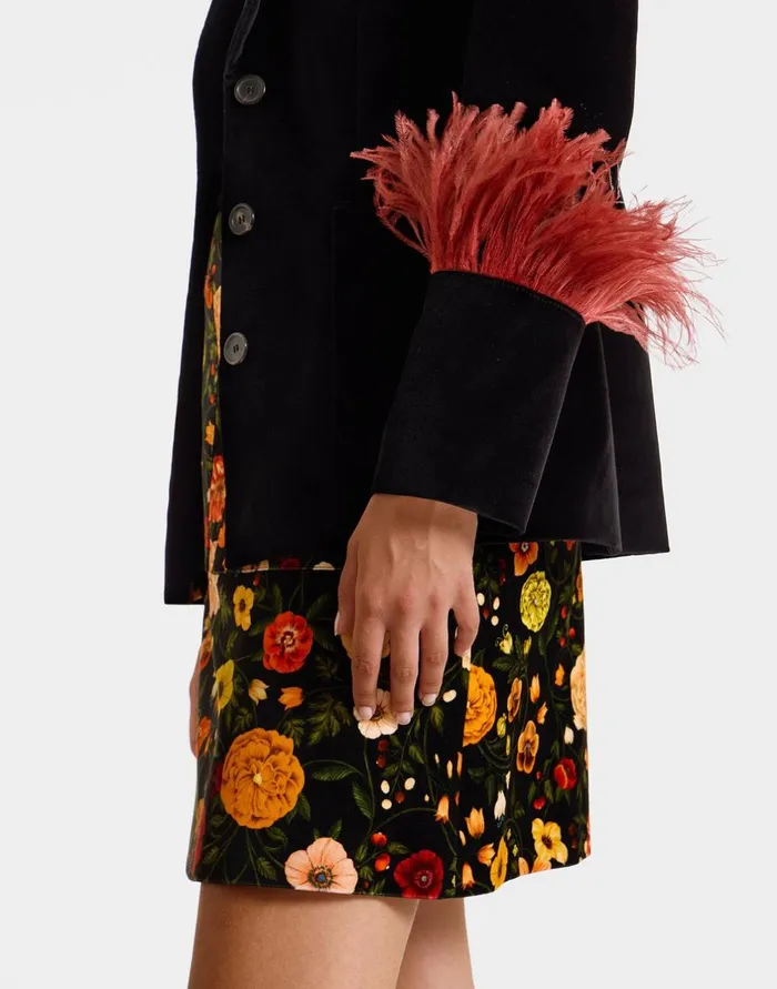 La Double J Keaton Jacket Solid Black In Cotton Velvet With Feathers Ready To Wear Outerwear La Double J Keaton Jacket Solid Black In Cotton Velvet With Feathers Ready To Wear Outerwear
