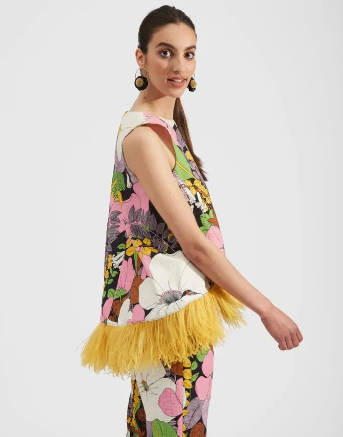 La Double J La Scala Top Big Flower In Shot Cotton Ready To Wear Shirts and Tops