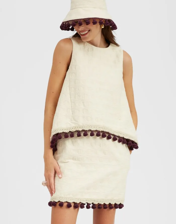 La Double J La Scala Top Creamy In Jacquard With Tassels Ready To Wear Shirts and Tops