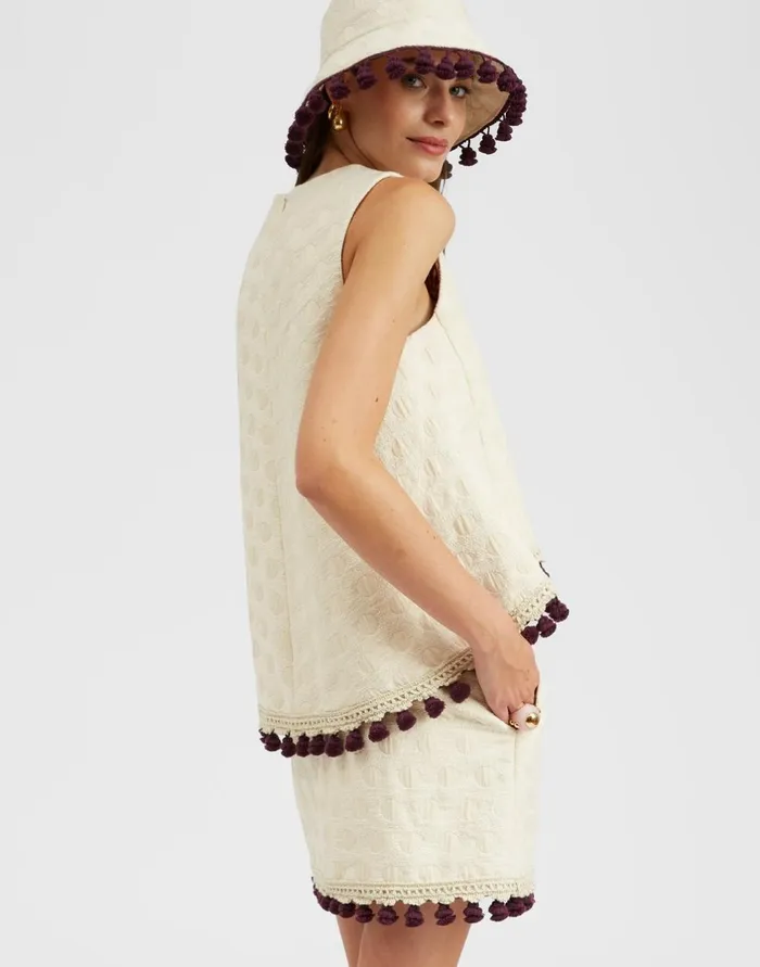 La Double J La Scala Top Creamy In Jacquard With Tassels Ready To Wear Shirts and Tops La Double J La Scala Top Creamy In Jacquard With Tassels Ready To Wear Shirts and Tops