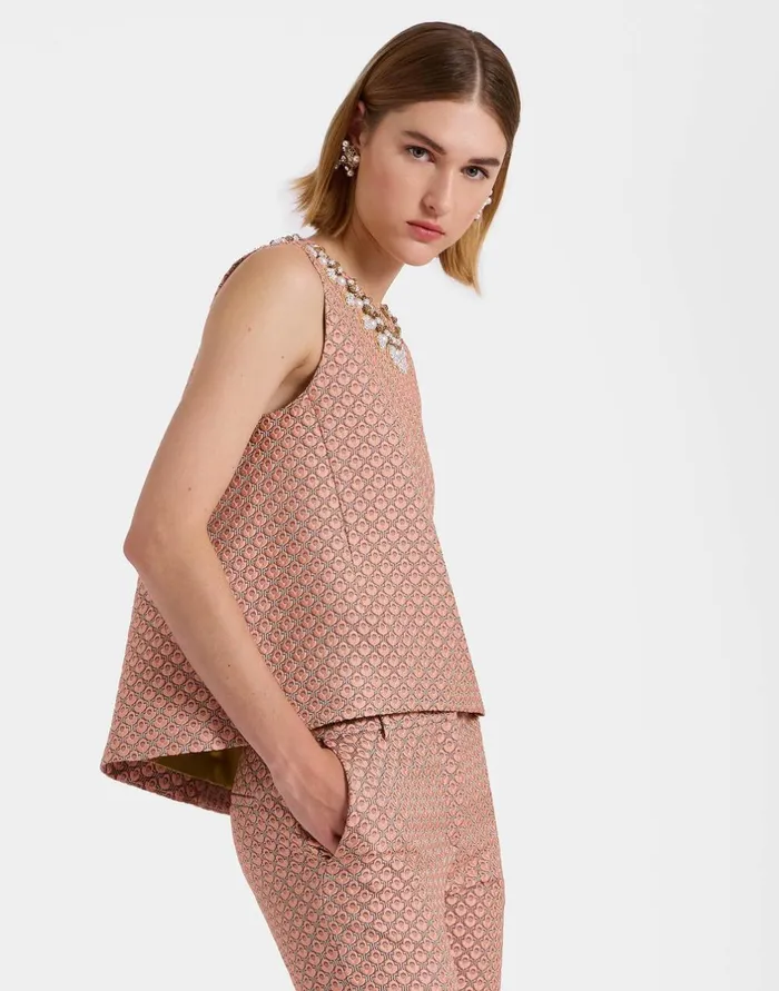 La Double J La Scala Top Tulip Pale Pink In Jacquard Embroidered Ready To Wear Shirts and Tops La Double J La Scala Top Tulip Pale Pink In Jacquard Embroidered Ready To Wear Shirts and Tops