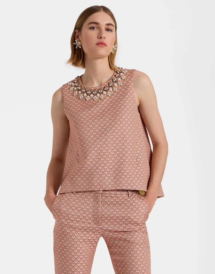La Double J La Scala Top Tulip Pale Pink In Jacquard Embroidered Ready To Wear Shirts and Tops La Double J La Scala Top Tulip Pale Pink In Jacquard Embroidered Ready To Wear Shirts and Tops