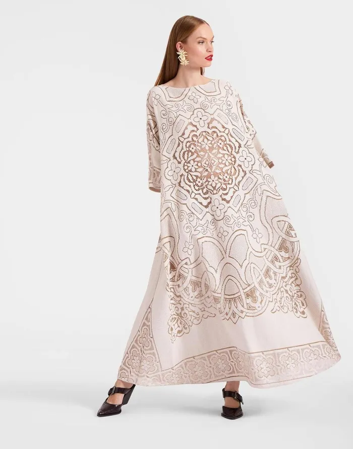 La Double J Lacey Muumuu Dress Solid White Smoke In Embroidered Cotton Ready To Wear Dresses La Double J Lacey Muumuu Dress Solid White Smoke In Embroidered Cotton Ready To Wear Dresses