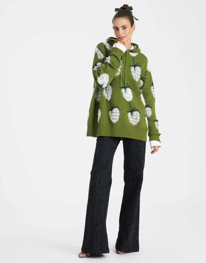 La Double J Lampone Hoodie Green In Jacquard Ready To Wear Knitwear La Double J Lampone Hoodie Green In Jacquard Ready To Wear Knitwear
